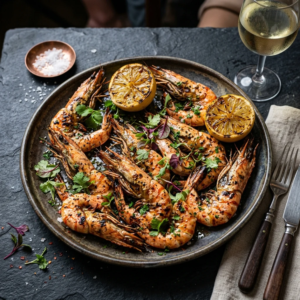 Grilled jumbo King prawns with lemon